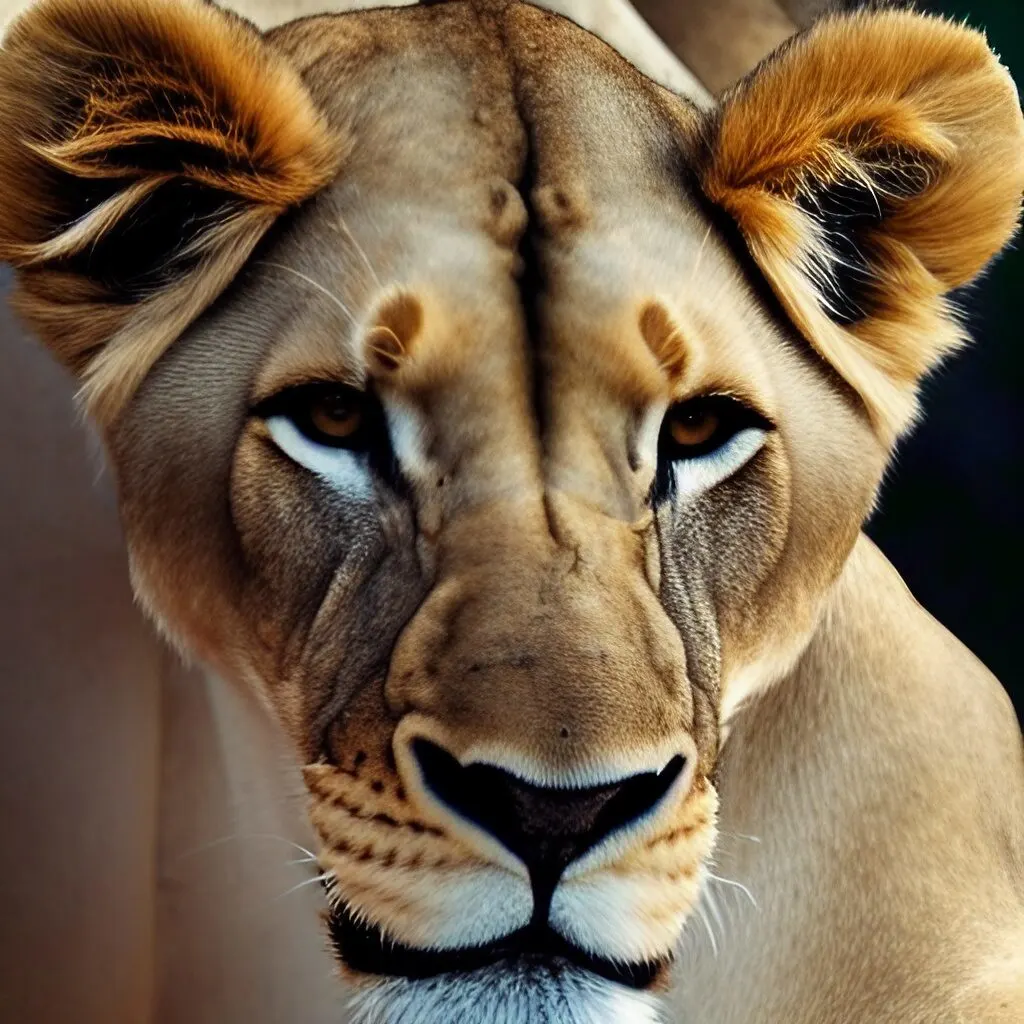 a color photo of a lioness's head.